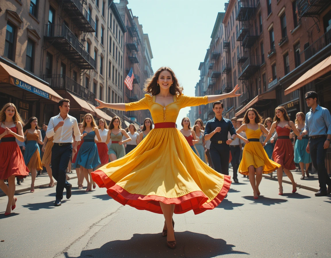 Ballerini in Festa in una Soleggiata Strada di New York