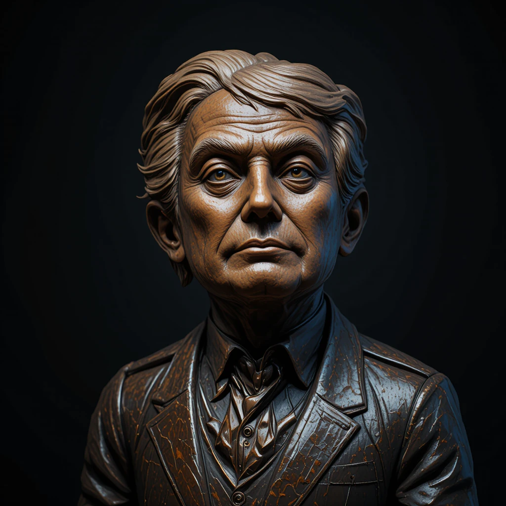 Buste en bronze d’un homme âgé avec nœud papillon sur fond sombre