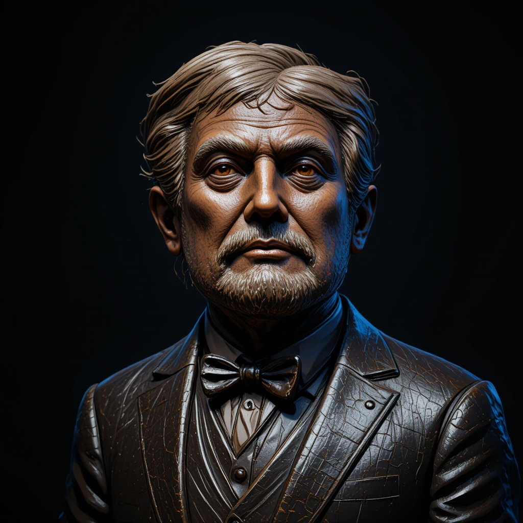 Busto in bronzo scuro di un uomo anziano in abito formale