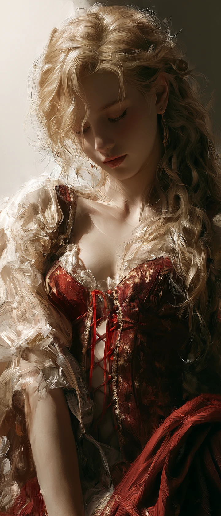 Bellissima ragazza che emerge da un dipinto fantasy vivente