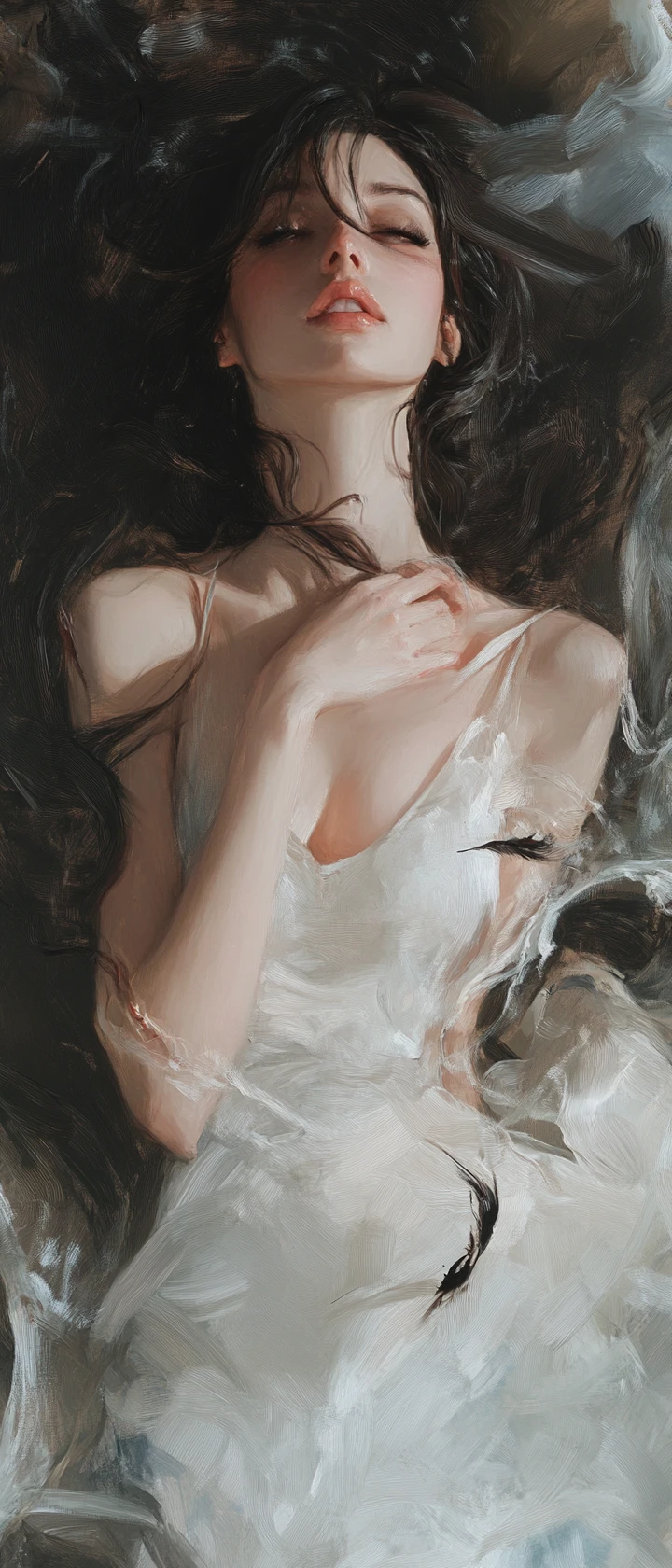 Bellissima ragazza che emerge da un dipinto fantasy vivente