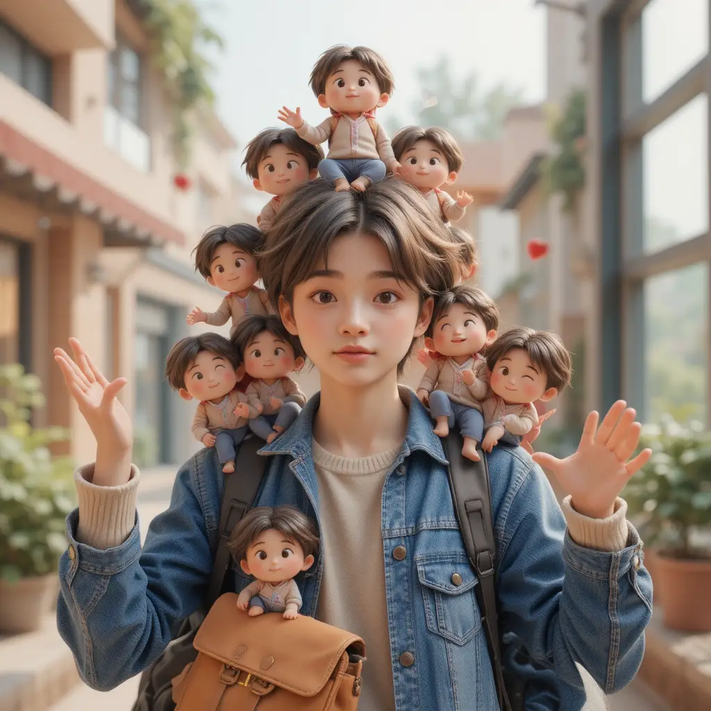 Man surrounded by tiny animated versions of himself