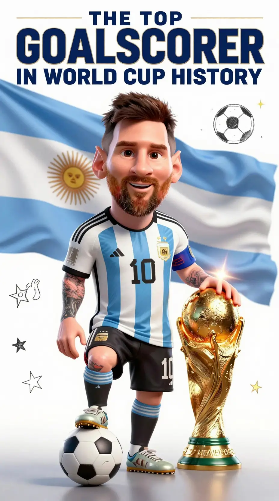 大胆なタイトル文字のサッカー伝説カリカチュア