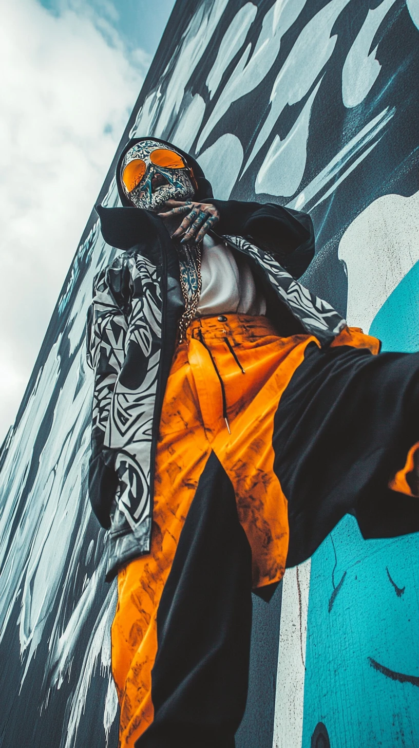 Mago de streetwear dinâmico em uma cena de arte urbana em evolução