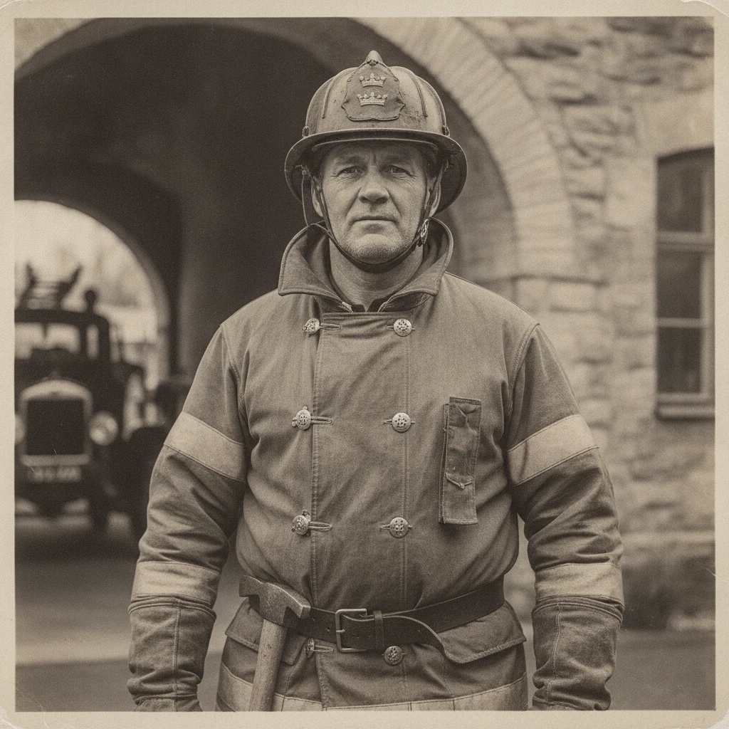 Portrait vintage d’un pompier suédois fier et en service