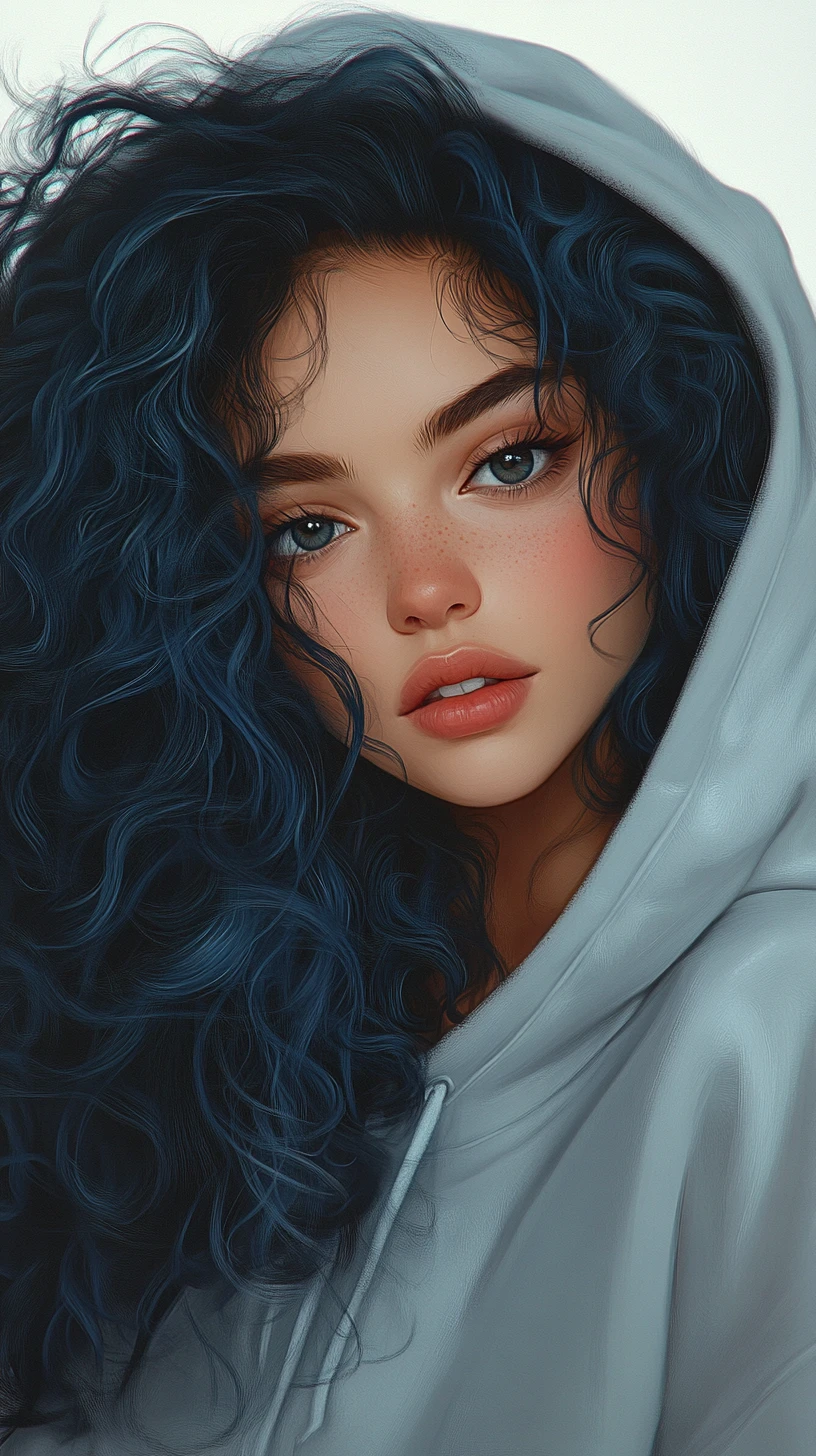 Retrato de garota em estilo anime com jaqueta prateada com capuz