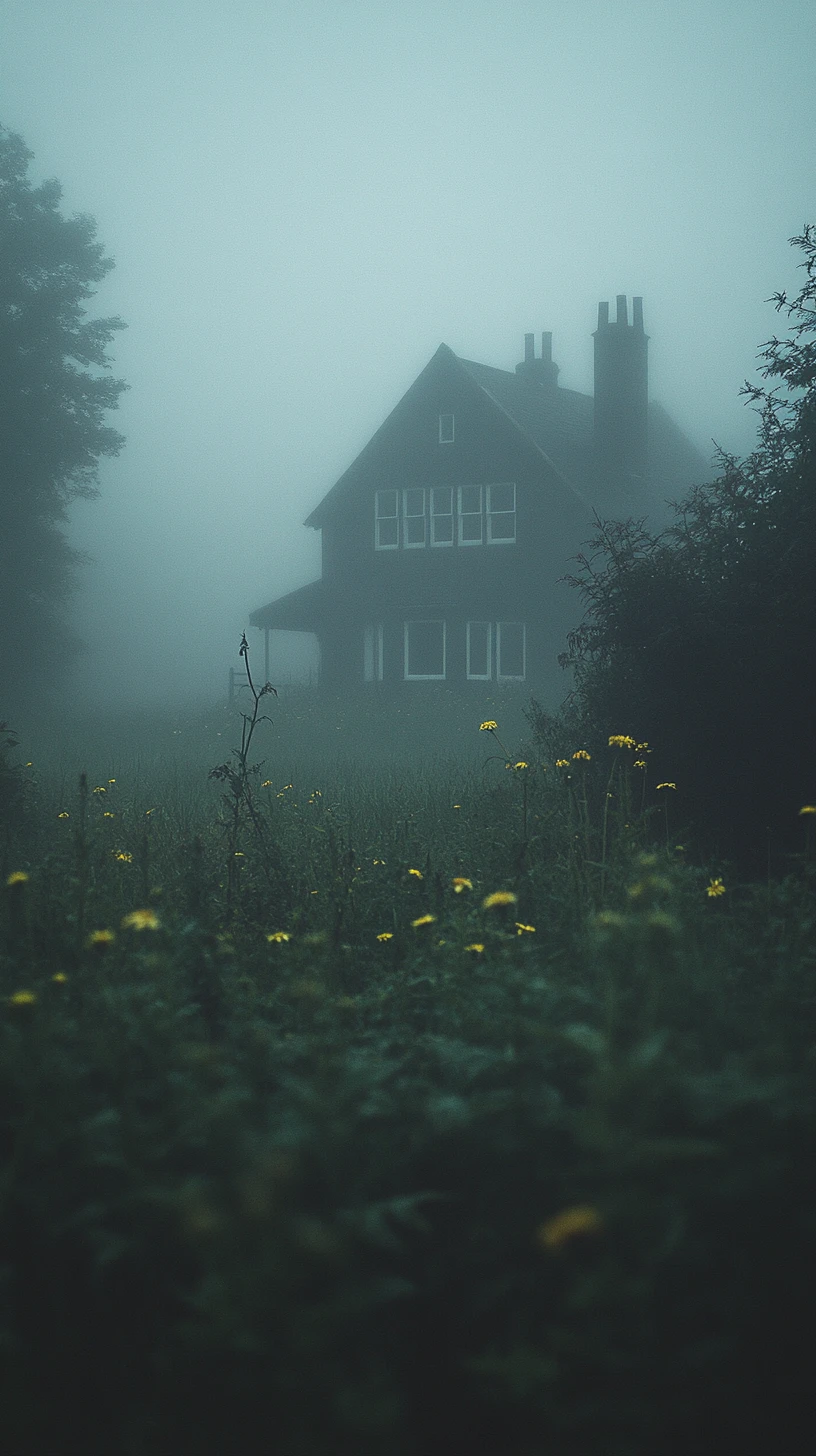 Capilla rural entre la niebla en un tranquilo prado escocés