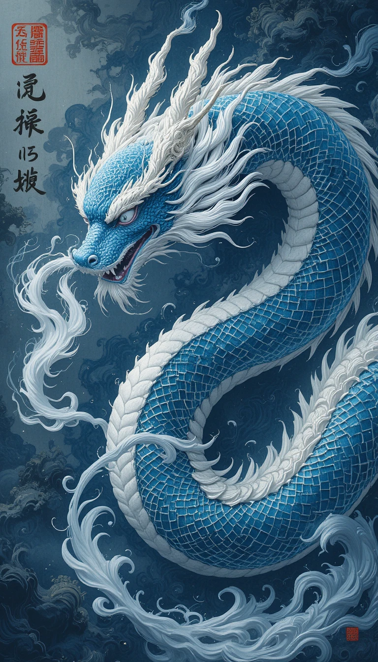 Majestuoso dragón azul con melena fluida y aliento brumoso