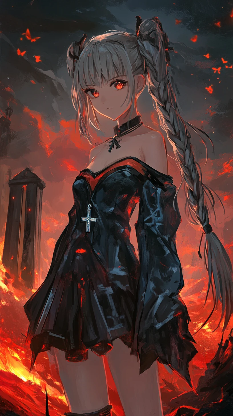 Anime girl in green halter top with ornate layered outfit