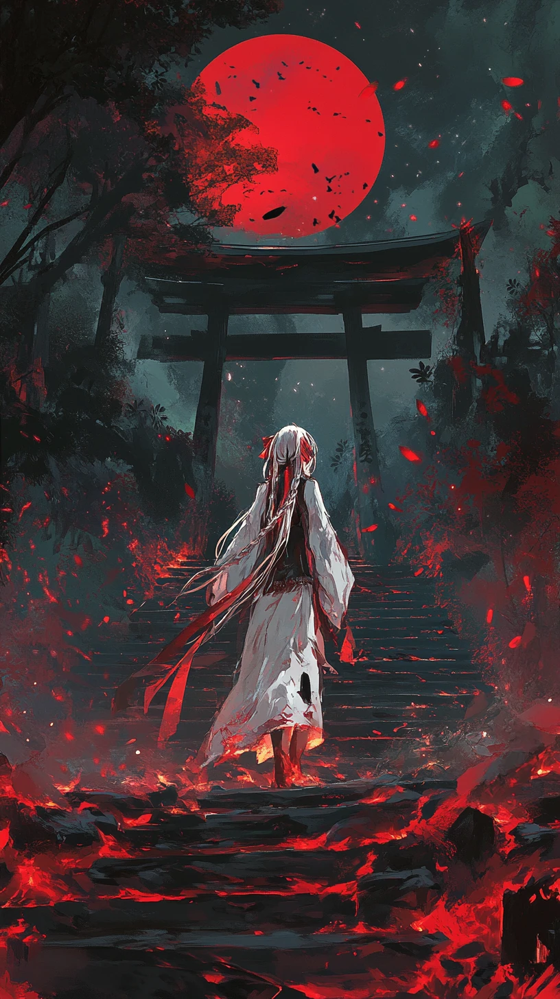Vista anime del portale di un tempio giapponese su un tranquillo pendio