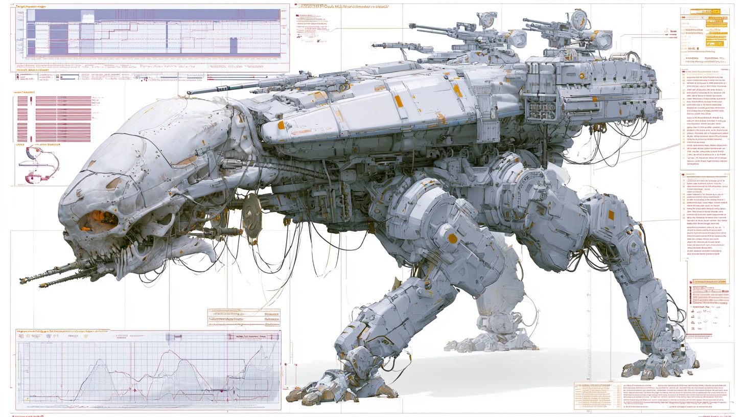 Diagrama 3D altamente detalhado de um andador de combate alienígena
