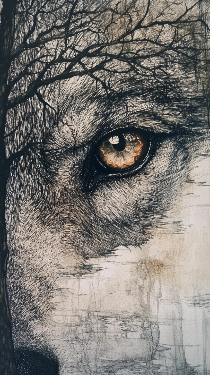 Close-up surreal de um lobo com olho reflexivo