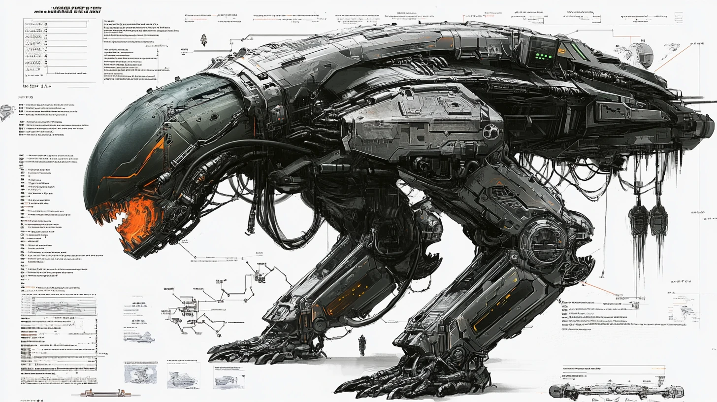 ハイパー戦闘エイリアンメカの3Dエンジニアリング図面