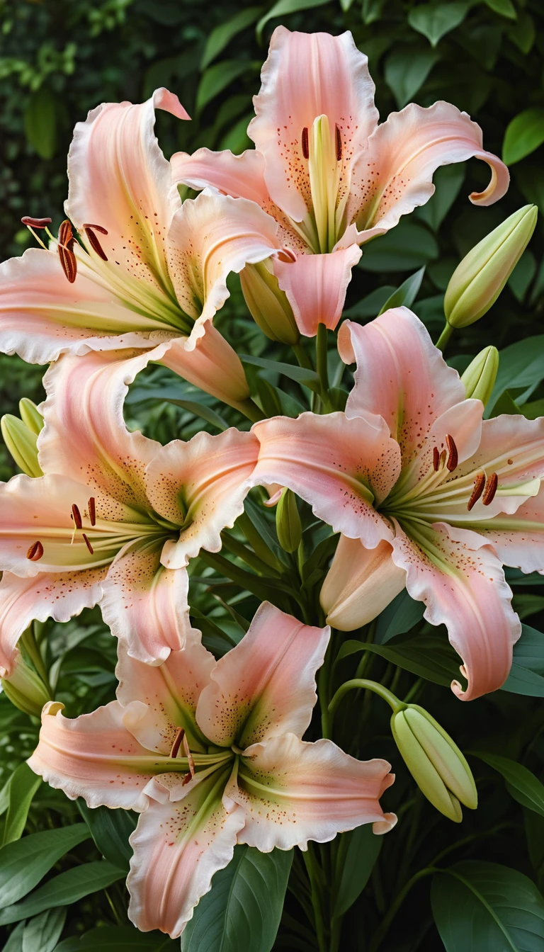 Candypinke orientalische Lilien im sonnigen Garten aus der Nähe