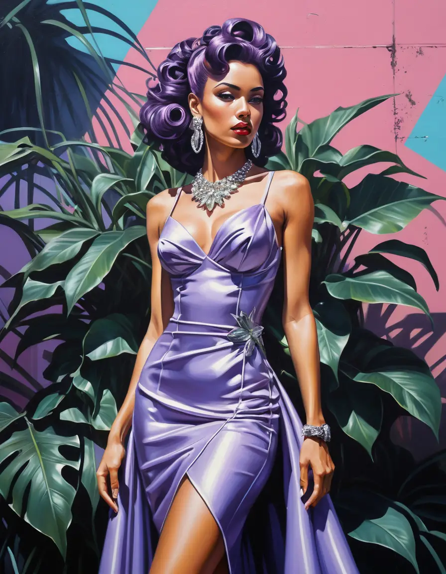 Mulher solar punk em retrato tropical futurista de fantasia
