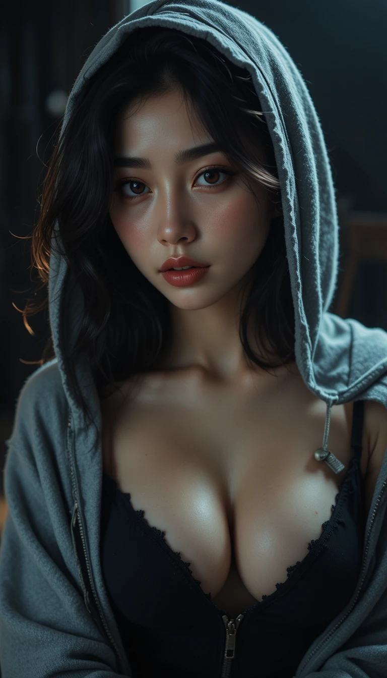 Moody close up portrait of a young japanese woman