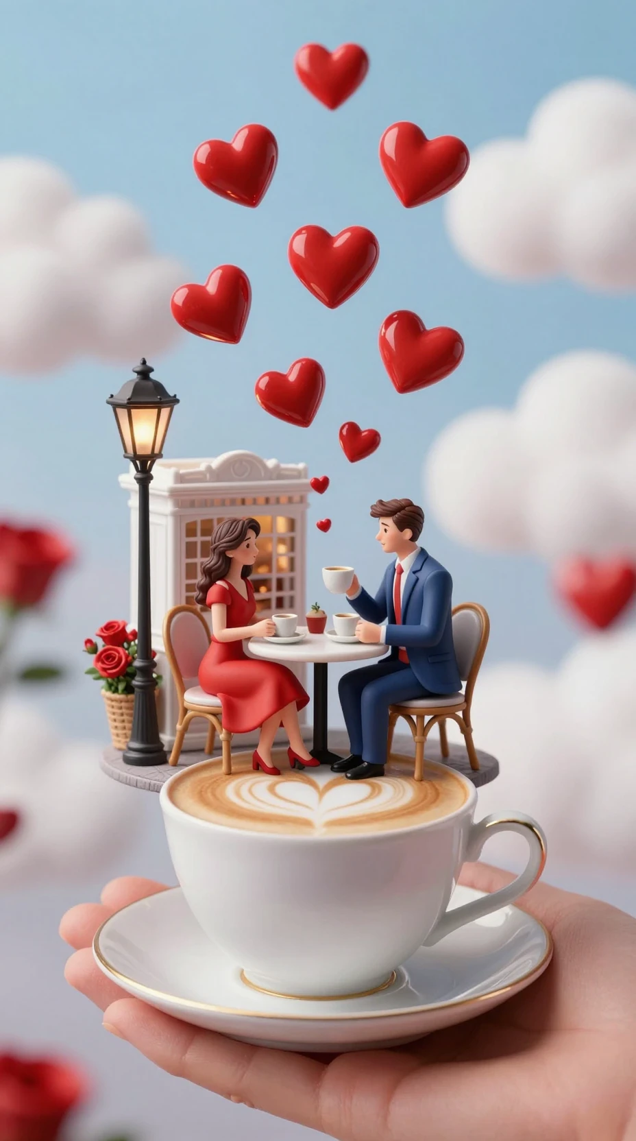 Café romantique miniature dans une tasse à café en porcelaine