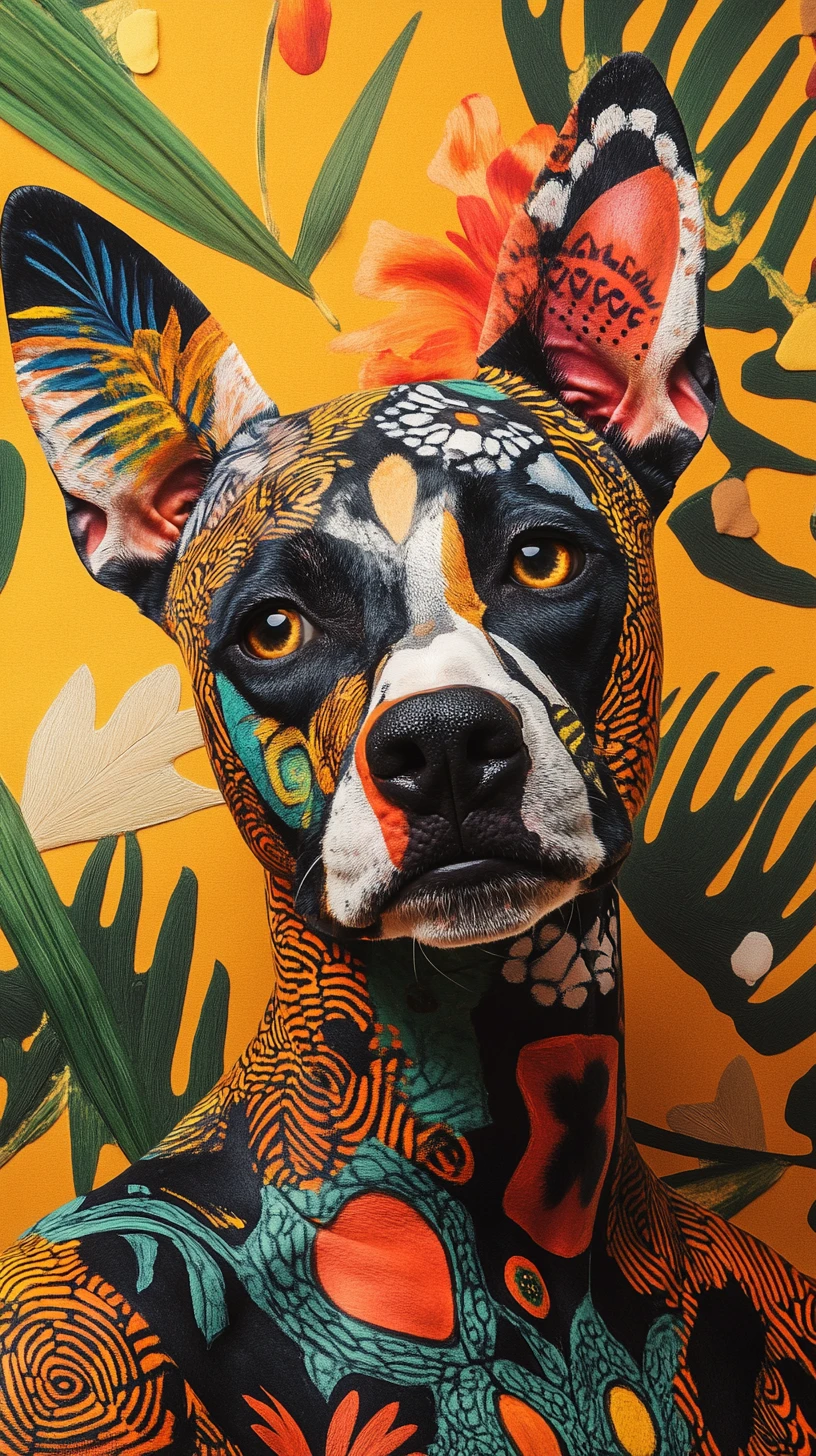 Cão-selvagem-africano com padrões simbólicos em espirais na pelagem