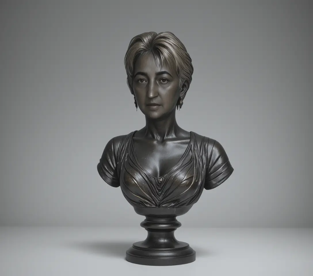Buste féminin en bronze sur commode ornée de style Louis XIV