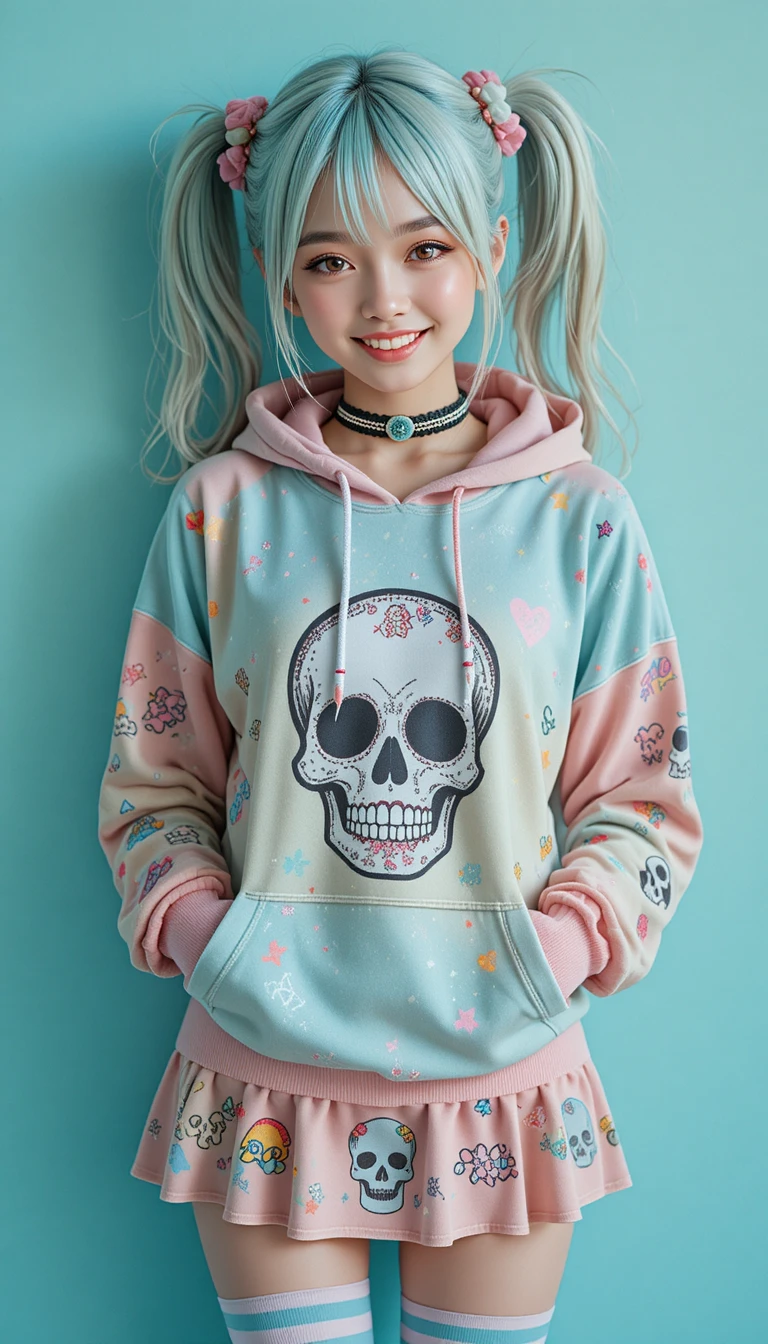 Fille punk pastel joyeuse dans un portrait de mode coloré
