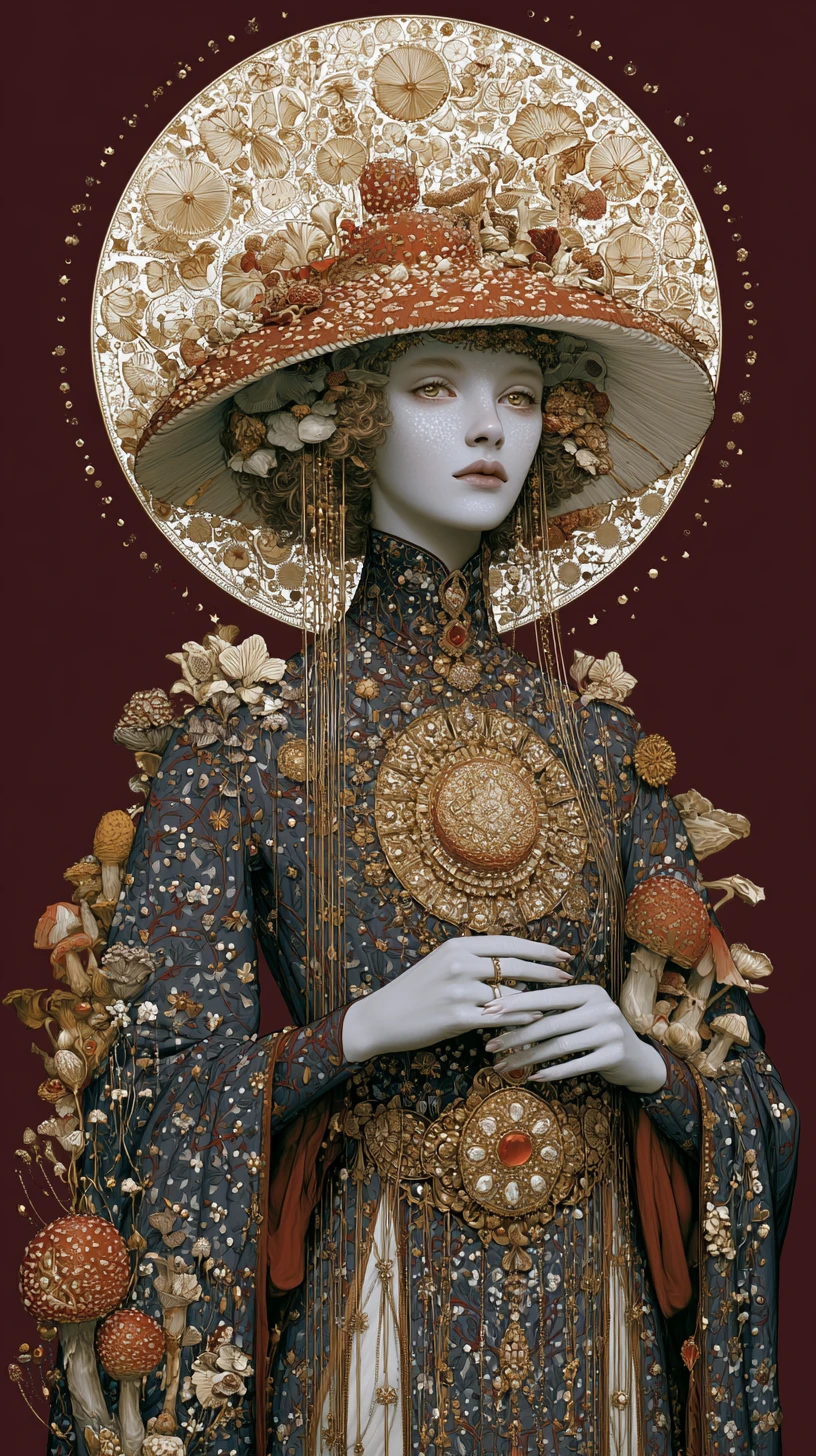 Rainha dos cogumelos em um retrato de fantasia mística e surreal