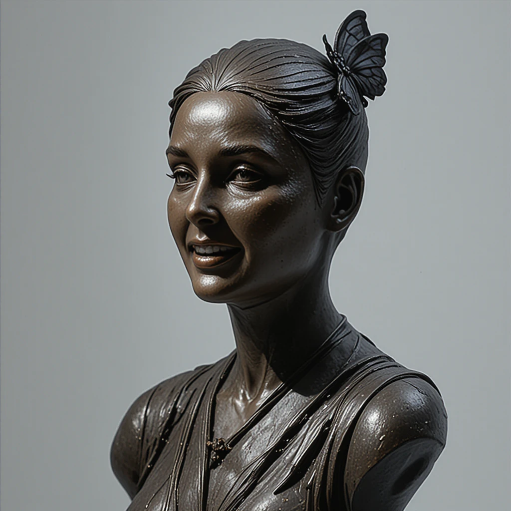 Buste en bronze d’une femme âgée en costume avec nœud papillon