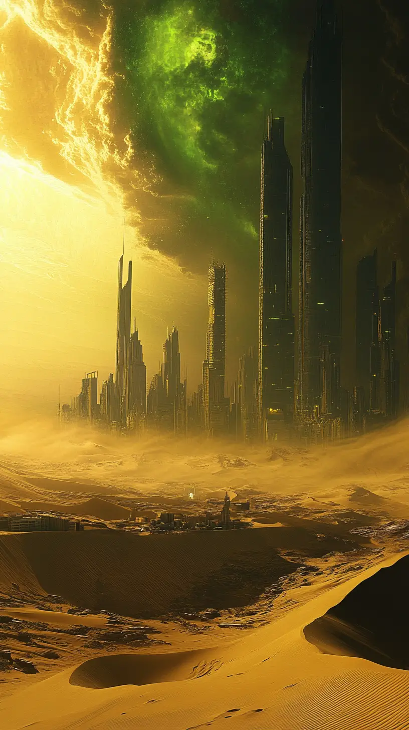 Panoramic Desert Dunes Leading Into Modern City Skyline