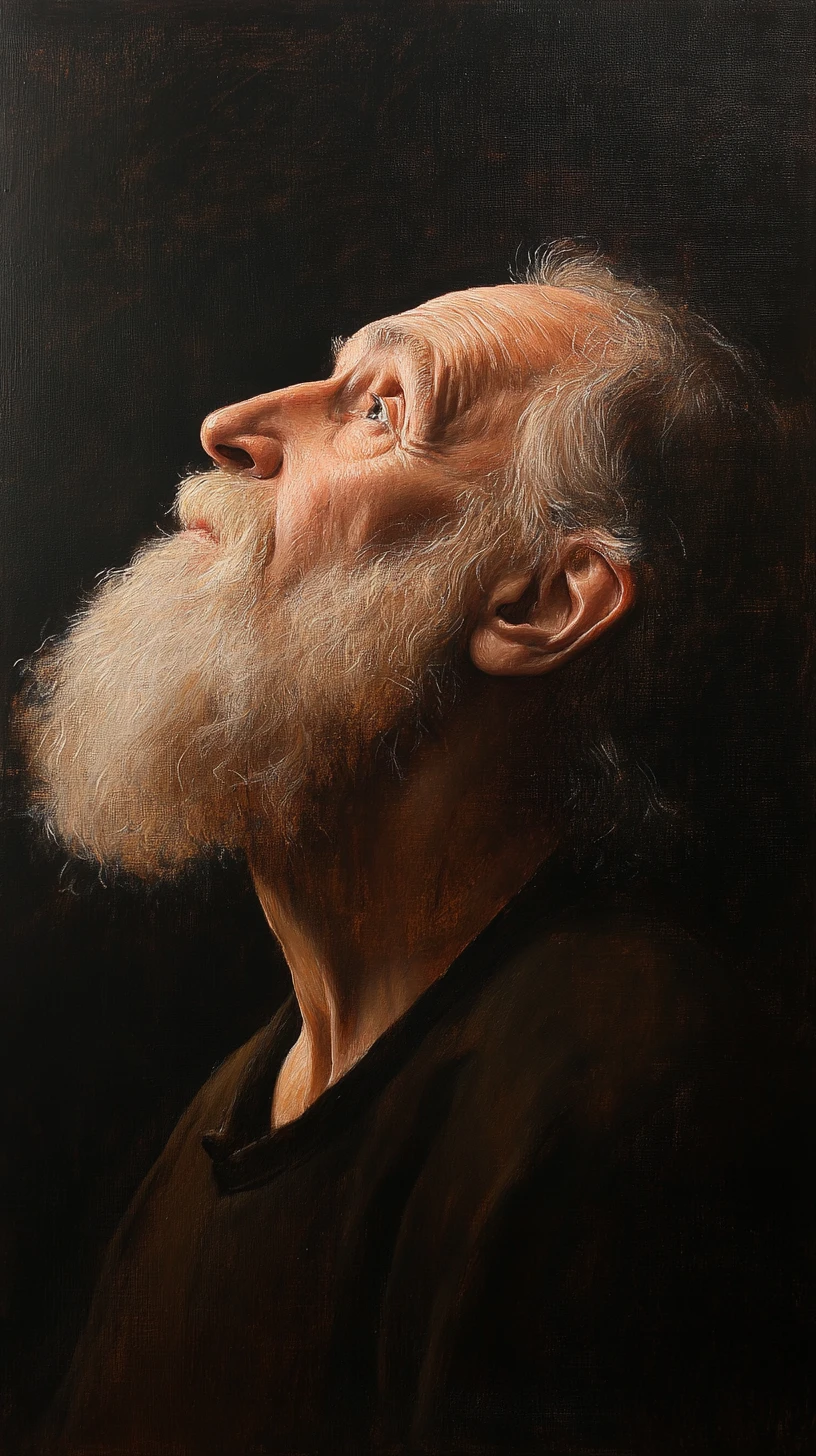 Retrato clássico em óleo de idoso barbudo em contemplação