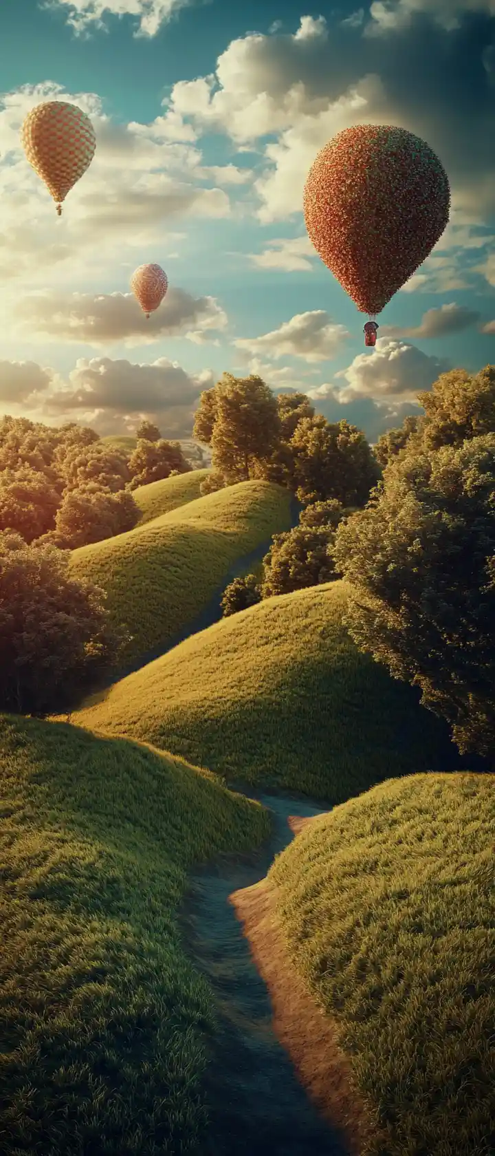 Cheerful surreal landscape with whimsical artistic atmosphere