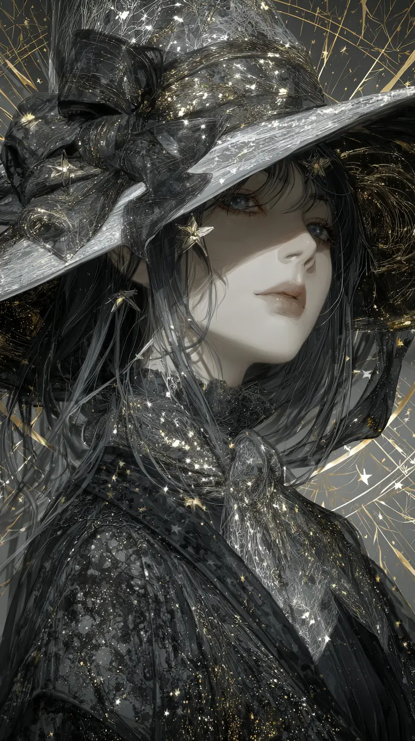 Bruja de anime mística con lujoso streetwear celestial