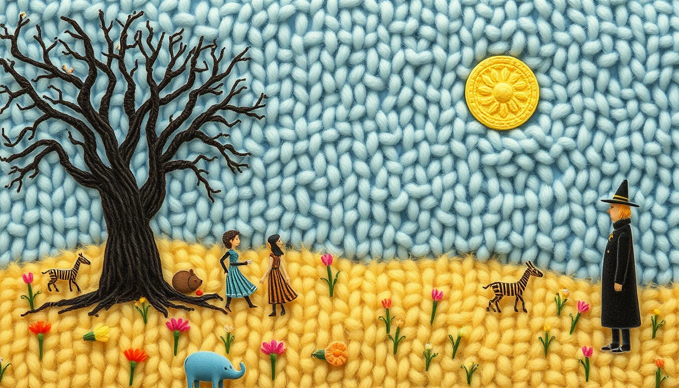 Illustrazione digitale colorata di un morbido paesaggio in miniatura