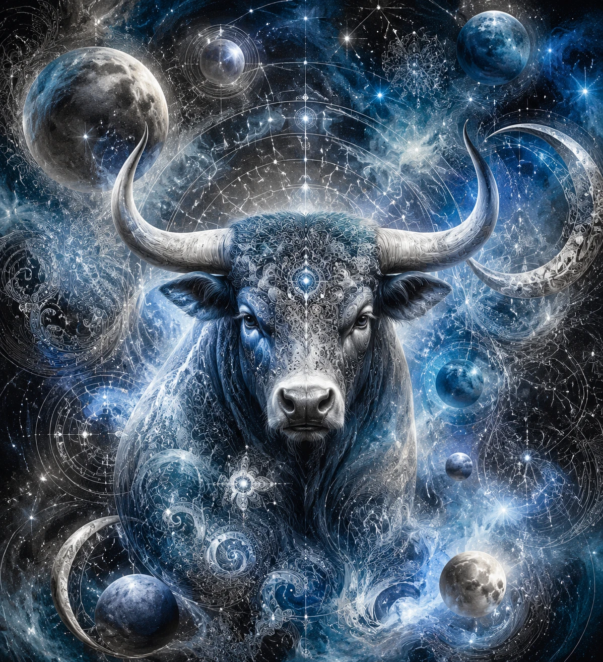 宇宙星空背景中的發光金牛座插畫