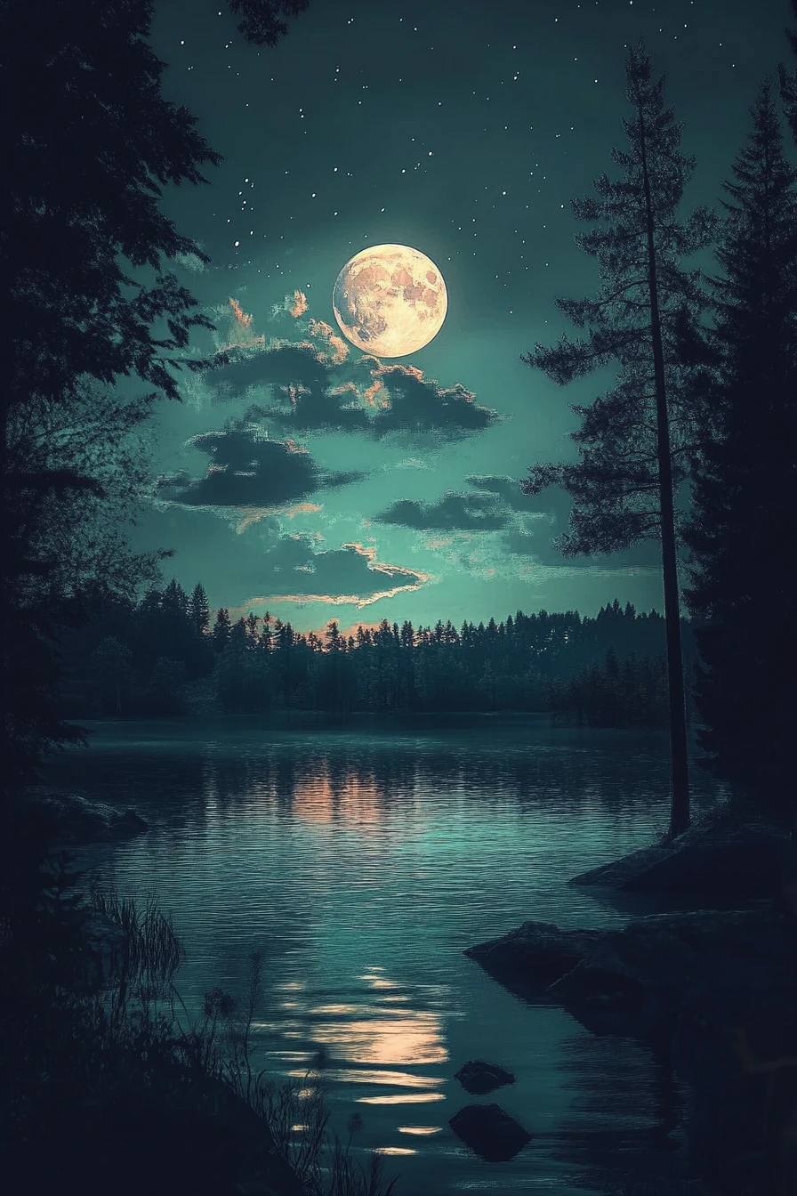 Lagon à minuit avec une douce ambiance lofi chill