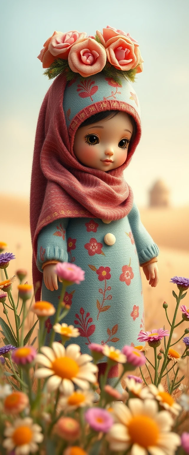 Ilustración en acuarela de avestruces cuidando a un niño diminuto