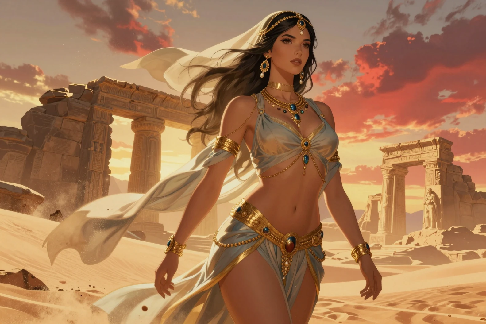 Rainha do deserto régia sobre antigas ruínas de arenito