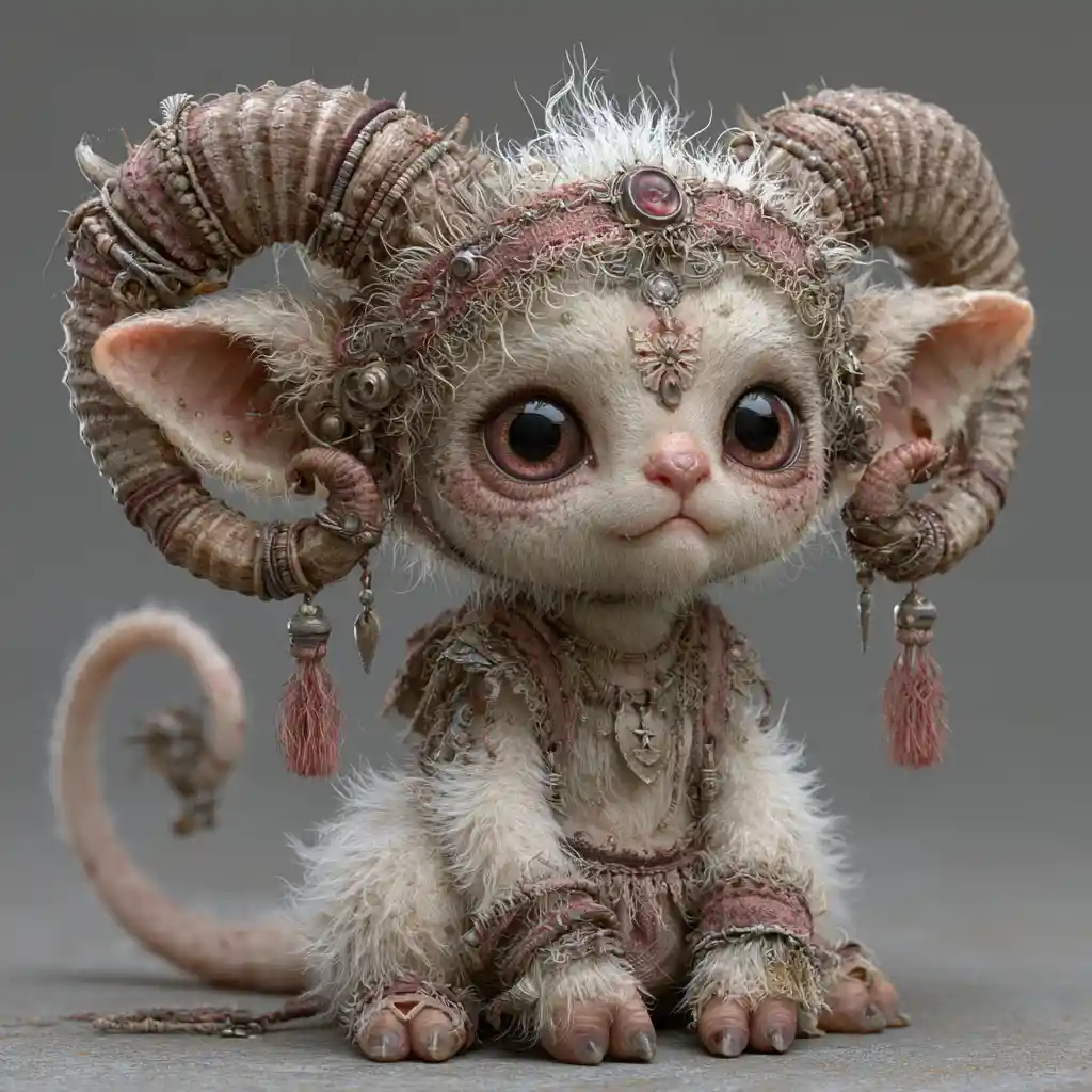 Small Plump Fantasy Creature On A Dark Void Background