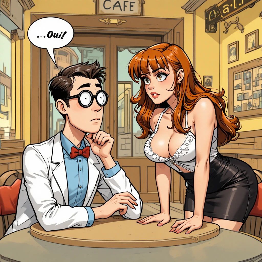Jovem constrangido e mulher confiante em um café