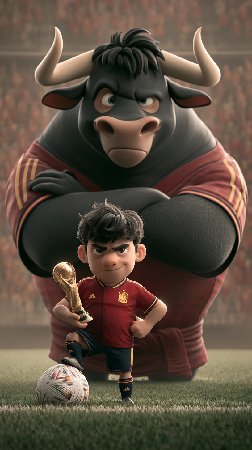 Jogador de futebol com o troféu da Copa do Mundo em campo