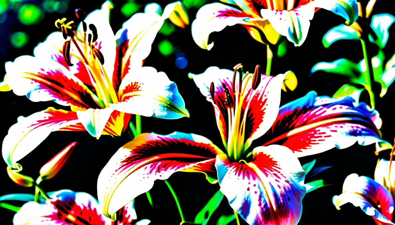 Makro-Nahaufnahme rosa doppelt blühender Oriental-Lilien in voller Blüte