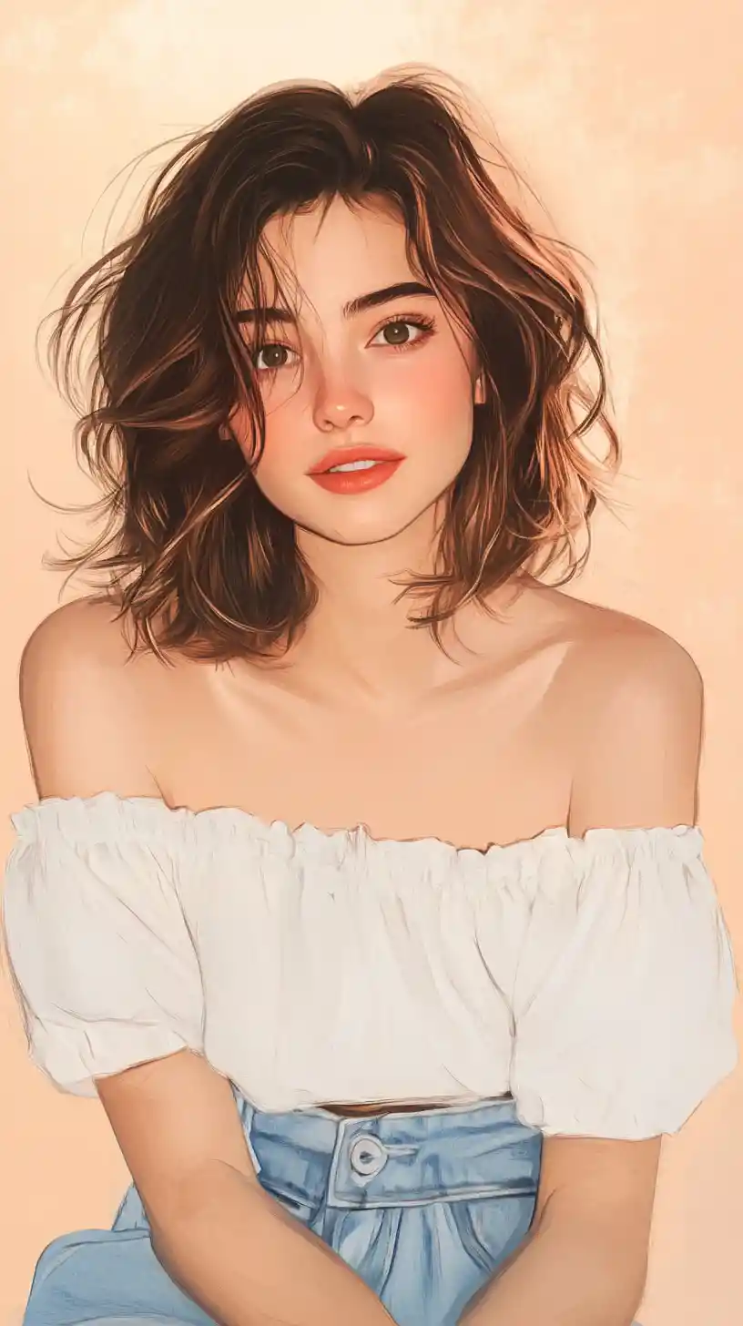Cheerful girl in casual outfit digital portrait illustration