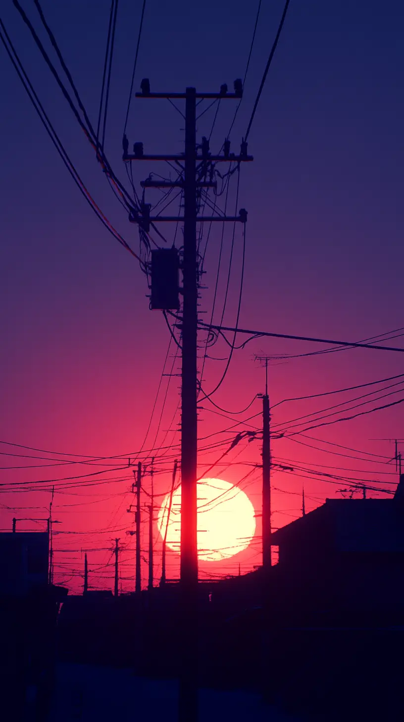Nostalgische Sonnenuntergangslandschaft über Japan im Frühling im Filmstil