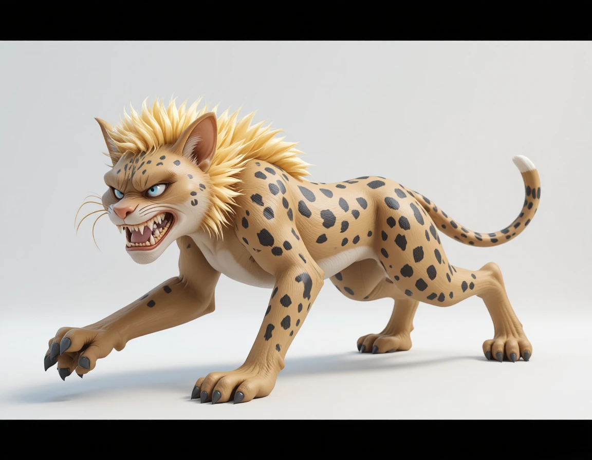 Tigre-dente-de-sabre estilizado em pose dinâmica de corrida 3D
