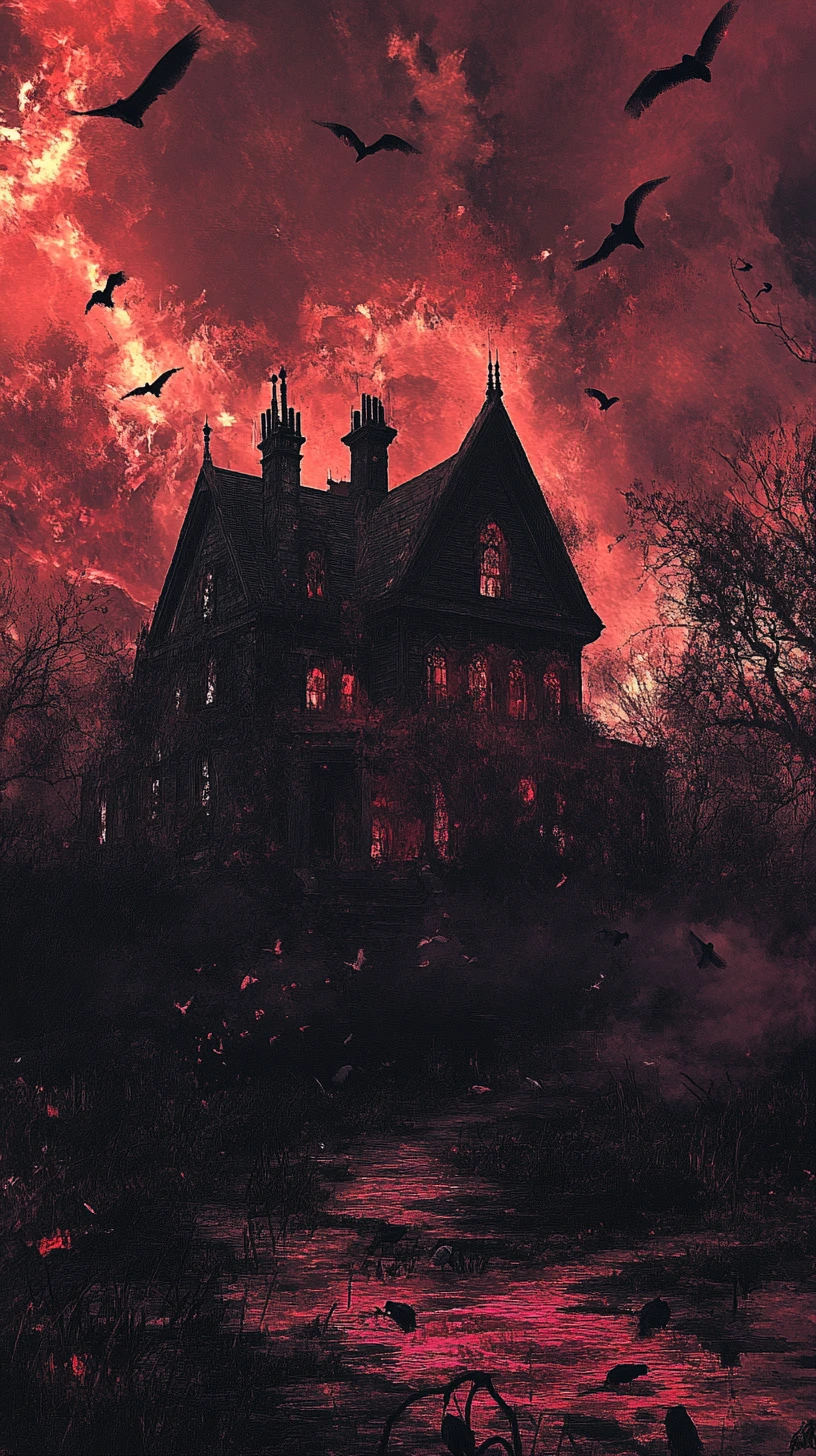 Terra dos sonhos sombria com fantasmas e uma casa mal-assombrada ao longe