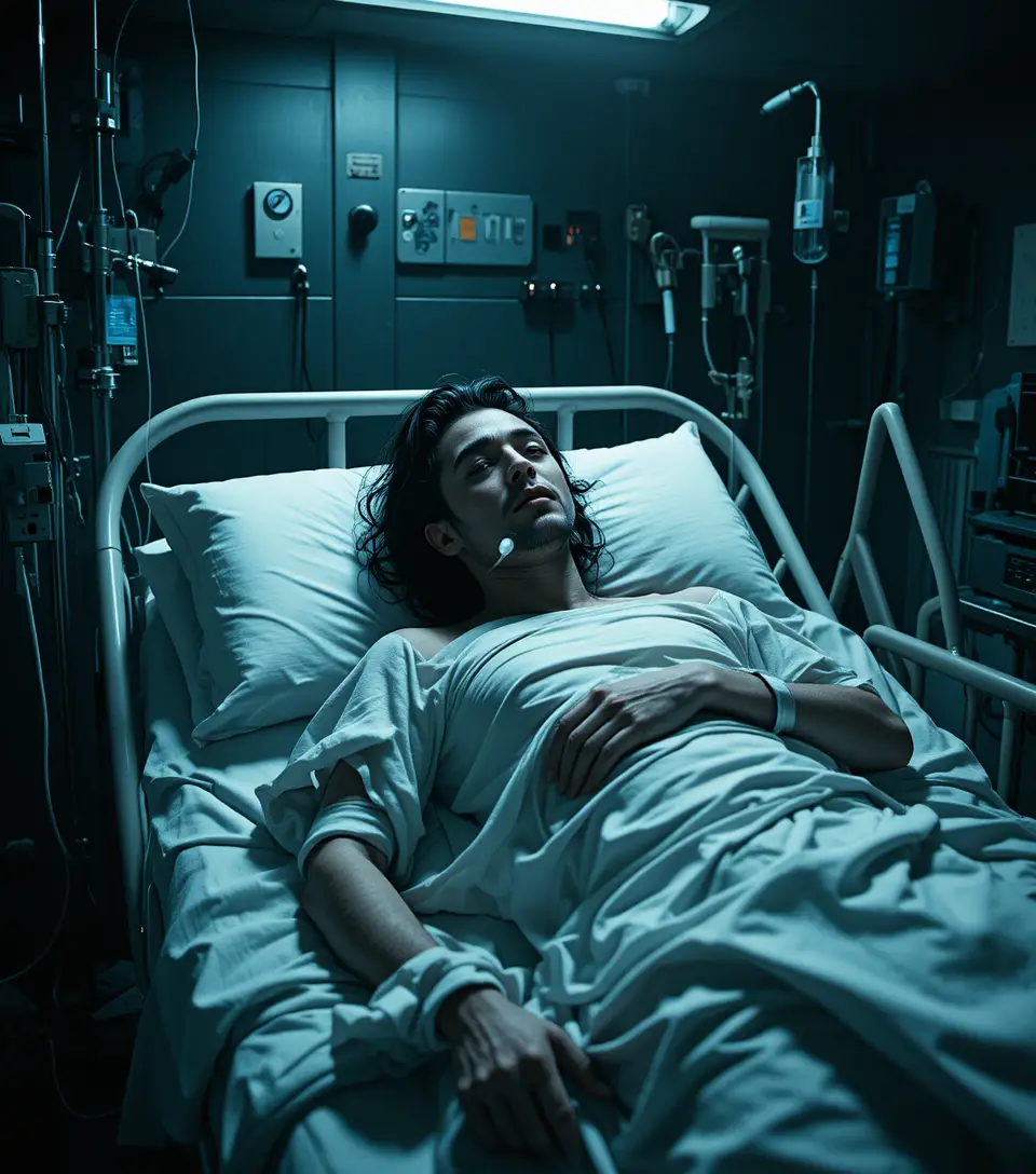 病危患者在醫院病床上接受維生設備治療