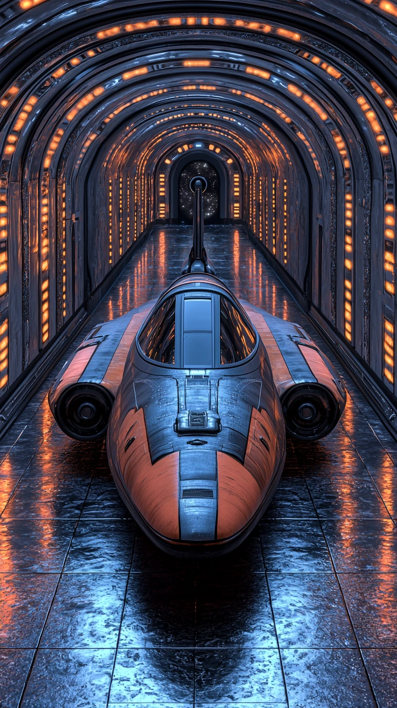 Surreales Raumschiff, das Dimensionen in leuchtendem Weltraum durchquert