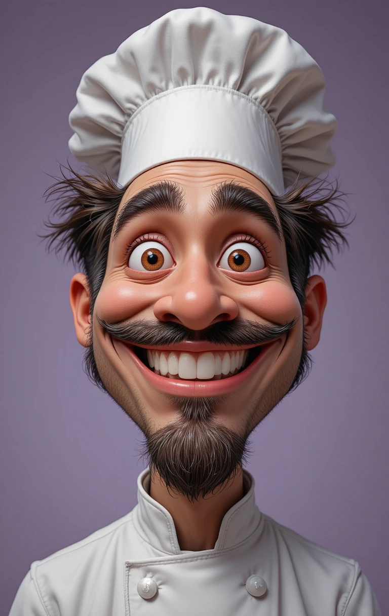 Caricatura alegre de retrato de um chef masculino de branco