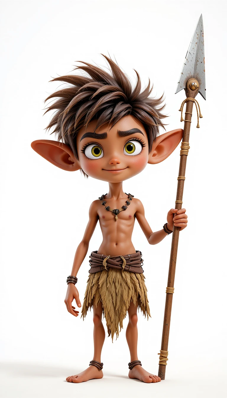 Garoto jovem desafiador com lança em estilo cartoon 3D