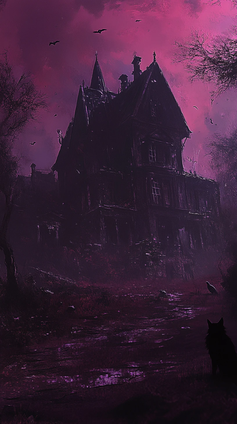 Terra de sonhos sombria com fantasmas e uma casa mal-assombrada ao longe