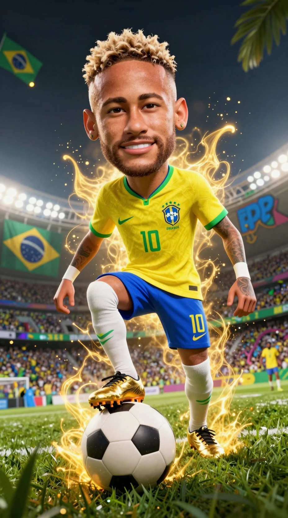 Estrella de fútbol en caricatura 3D con uniforme número 10 de Brasil