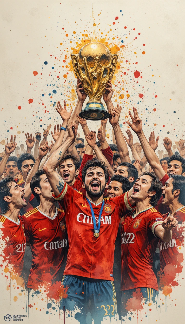 La nazionale di calcio spagnola festeggia con il trofeo della Coppa del Mondo
